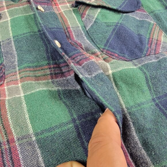 High Sierra By Mervyns Mens Medium Blue Green Flannel Shirt Winter Warm Casual - Picture 5 of 10